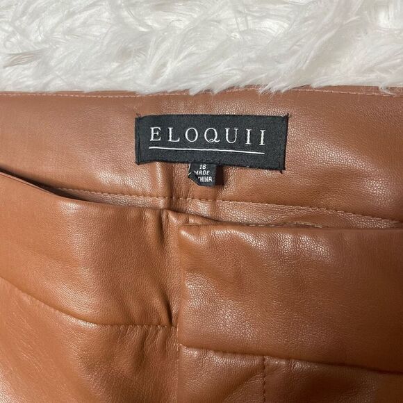 ELOQUII Brown Tan Faux Leather Flare Pants Size 16 Wide Leg Bootcut - Picture 4 of 11